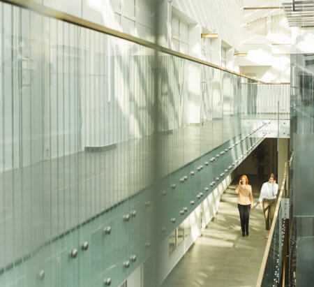 Accountants walking through office area