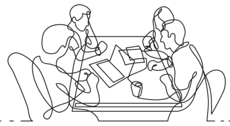 Illustration of team using AI analytics around meeting room