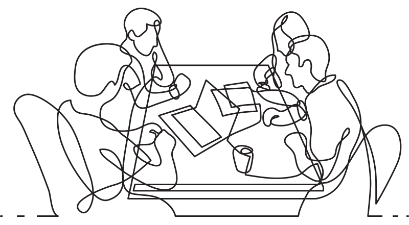 Illustration of team using AI analytics around meeting room
