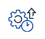 Cogwheel and a clock with an arrow pointing upwards