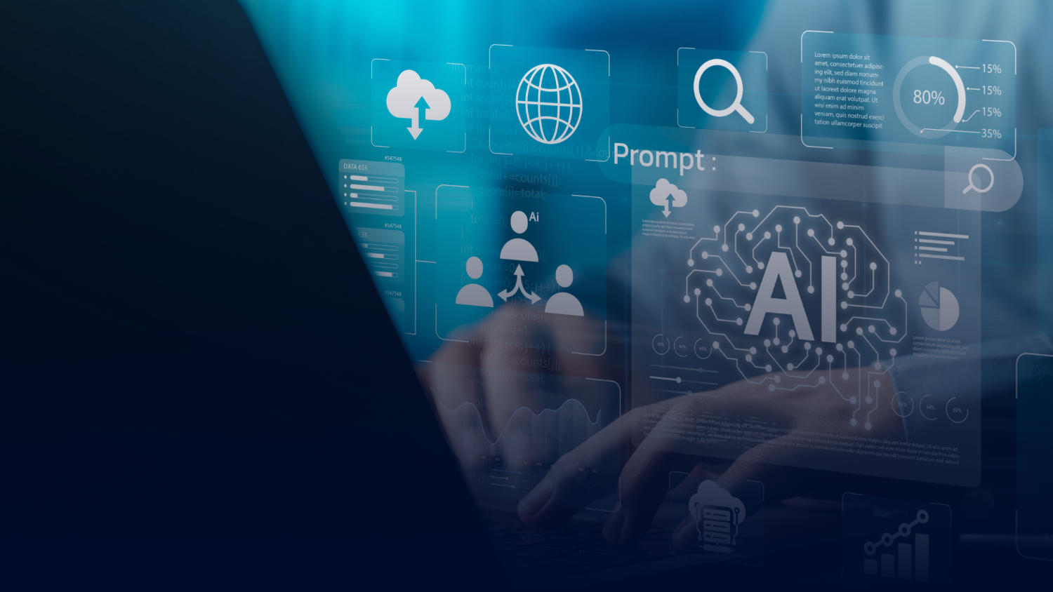 AI dashboard and data overlays representing AI agent risk and governance challenges in finance