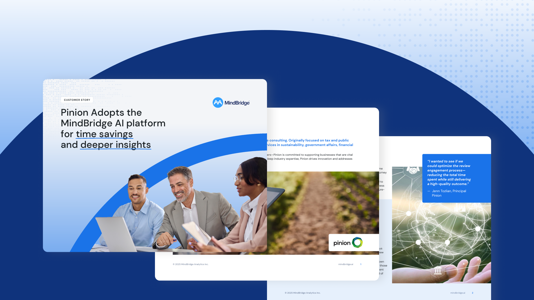 Pinion and MindBridge AI in audit and advisory case study showing engagement efficiency improvements and reduced review hours