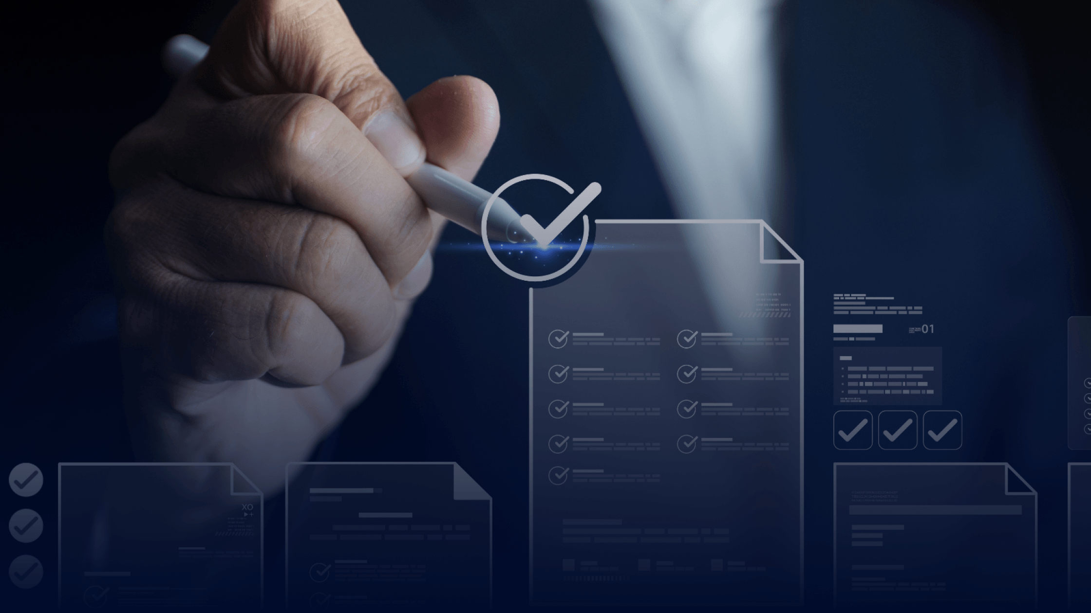 Professional reviewing digital controls and documentation, representing the challenges of auditing AI-enabled processes, governance, risk management, and assurance.