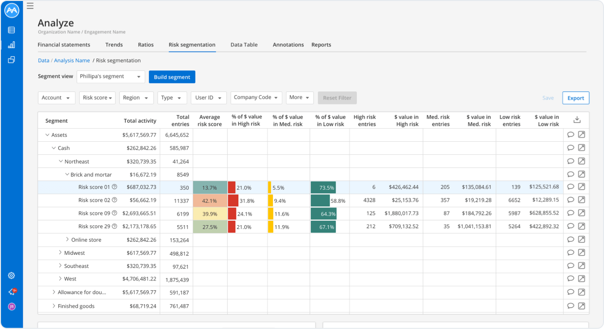 Screenshot showing the need risk segmentation dashboard.